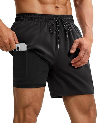 Gleeease 5 Inch Mens Swim Trunks with Compression Liner 2 in 1 Lined Soft Stretch Quick Dry Solid Pockets Drawstring Beach in Kuwait