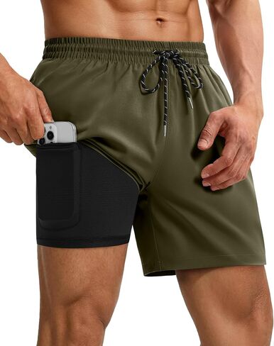 Gleeease 5 Inch Mens Swim Trunks with Compression Liner 2 in 1 Lined Soft Stretch Quick Dry Solid Pockets Drawstring Beach in Kuwait