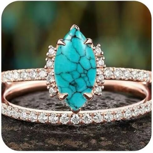 Elegant Blue Zirconia Wedding Ring Set | Minimalist Turquoise-Inspired Couple Bands | Modern Stackable Bridal Jewelry | Matching His & Hers Promise Rings Size 10 in Kuwait