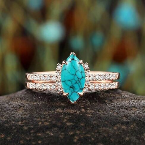 Elegant Blue Zirconia Wedding Ring Set | Minimalist Turquoise-Inspired Couple Bands | Modern Stackable Bridal Jewelry | Matching His & Hers Promise Rings Size 10 in Kuwait