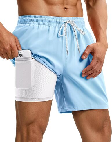 Gleeease 5 Inch Mens Swim Trunks with Compression Liner 2 in 1 Lined Soft Stretch Quick Dry Solid Pockets Drawstring Beach in Kuwait