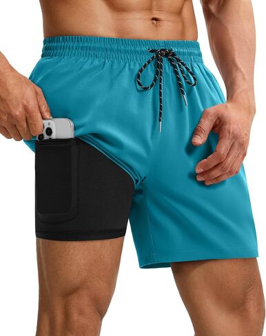 Gleeease 5 Inch Mens Swim Trunks with Compression Liner 2 in 1 Lined Soft Stretch Quick Dry Solid Pockets Drawstring Beach in Kuwait