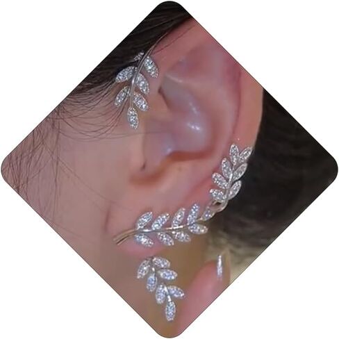 Rhinestone Leaf Ear Cuffs Earrings for Women Gold Non Piercing Wrap Earrings Stud Statement Punk Jewelry in Saudi Arabia