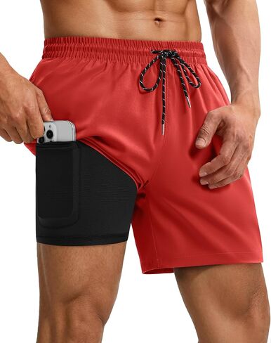Gleeease 5 Inch Mens Swim Trunks with Compression Liner 2 in 1 Lined Soft Stretch Quick Dry Solid Pockets Drawstring Beach in Kuwait