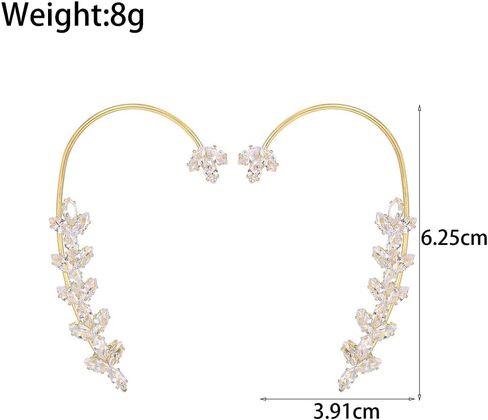 2PCS Sparkling Crystal Leaf Ear Cuffs Earrings for Women Vintage Zircon Ear Wrap Earrings Non-Pierced Cartilage Fake Earring Jewelry Gifts for Her in Kuwait