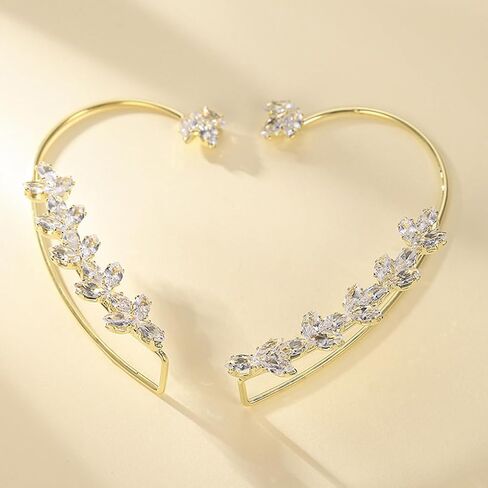 2PCS Sparkling Crystal Leaf Ear Cuffs Earrings for Women Vintage Zircon Ear Wrap Earrings Non-Pierced Cartilage Fake Earring Jewelry Gifts for Her in Kuwait