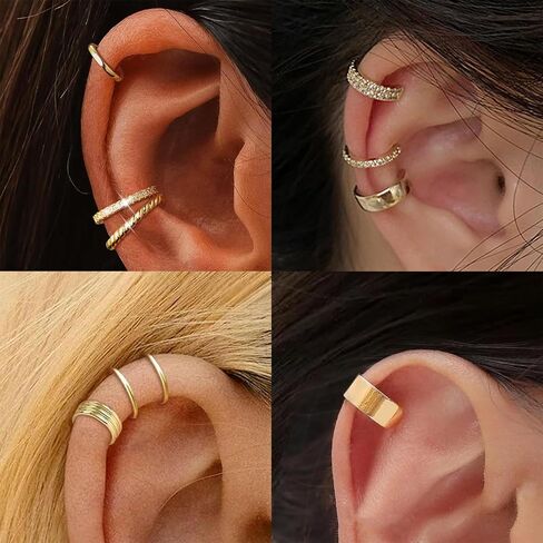 12Pcs Ear Cuffs Non Piercing 14K Gold Plated Ear Cuff Earrings for Women Adjustable Non Pierced Ears Clip on Cartilage Earrings Set Jewelry in Kuwait