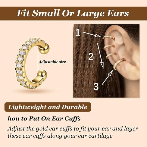 12Pcs Ear Cuffs Non Piercing 14K Gold Plated Ear Cuff Earrings for Women Adjustable Non Pierced Ears Clip on Cartilage Earrings Set Jewelry in Kuwait