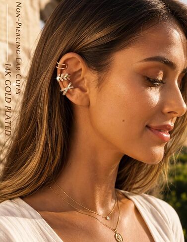 Ear Cuffs Non Piercing 14K Gold Plated Clip on Cartilage Earring for Women - Adjustable Lightweight Fake Piercings Ear Cuff Earrings Hypoallergenic Non Tarnish Earrings Jewelry in Kuwait