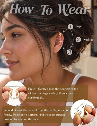 Ear Cuffs Non Piercing 14K Gold Plated Clip on Cartilage Earring for Women - Adjustable Lightweight Fake Piercings Ear Cuff Earrings Hypoallergenic Non Tarnish Earrings Jewelry in Kuwait