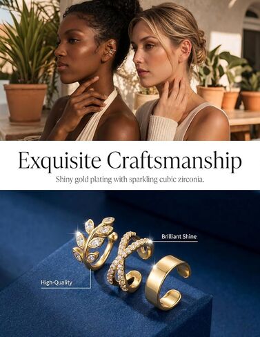 Ear Cuffs Non Piercing 14K Gold Plated Clip on Cartilage Earring for Women - Adjustable Lightweight Fake Piercings Ear Cuff Earrings Hypoallergenic Non Tarnish Earrings Jewelry in Kuwait