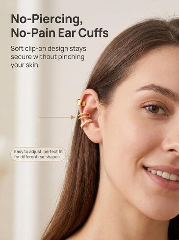 Ear Cuffs Non Piercing 14K Gold Plated Clip on Cartilage Earring for Women - Adjustable Lightweight Fake Piercings Ear Cuff Earrings Hypoallergenic Non Tarnish Earrings Jewelry in Kuwait