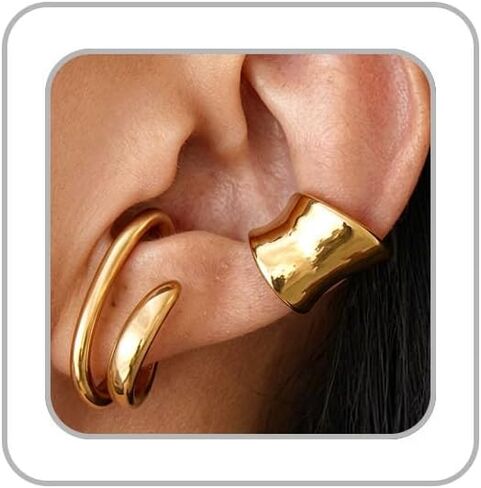Ear Cuff Earrings for Women 14K Gold Plated Ear Cuffs Non Pierced Clip on Cartilage Earrings Cubic Zirconia Fake Piercings Earring Set Dainty Gold Statement Earring Trendy Jewelry for Women in Kuwait