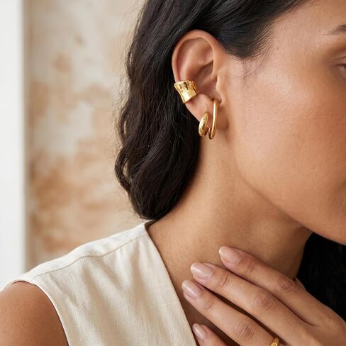 Ear Cuff Earrings for Women 14K Gold Plated Ear Cuffs Non Pierced Clip on Cartilage Earrings Cubic Zirconia Fake Piercings Earring Set Dainty Gold Statement Earring Trendy Jewelry for Women in Kuwait