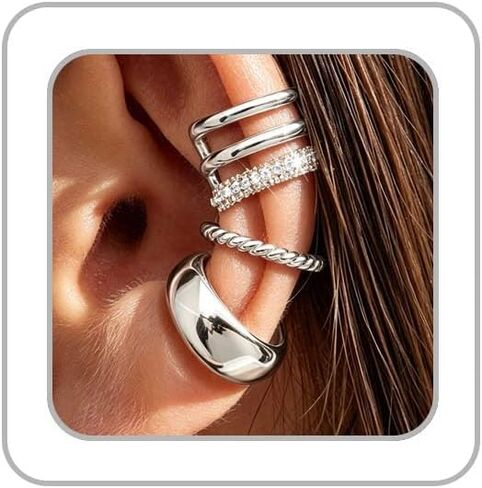 Ear Cuff Earrings for Women 14K Gold Plated Ear Cuffs Non Pierced Clip on Cartilage Earrings Cubic Zirconia Fake Piercings Earring Set Dainty Gold Statement Earring Trendy Jewelry for Women in Kuwait