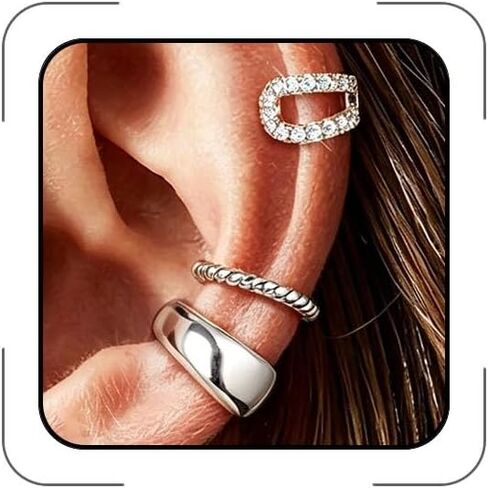 Ear Cuff Earrings for Women 14K Gold Plated Ear Cuffs Non Pierced Clip on Cartilage Earrings Cubic Zirconia Fake Piercings Earring Set Dainty Gold Statement Earring Trendy Jewelry for Women in Kuwait