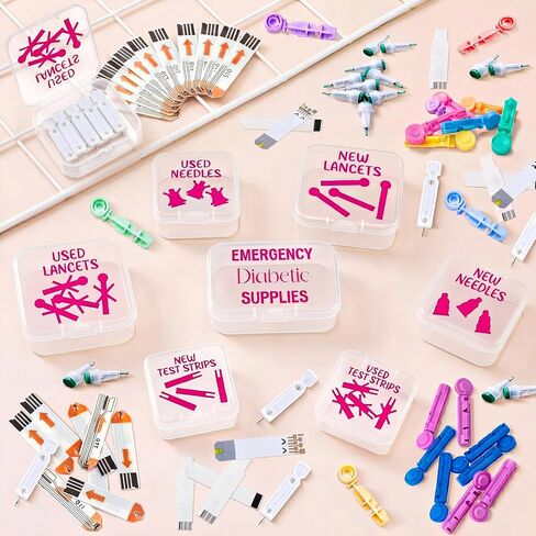 Weysat 7 pcs Small Diabetic Travel Supply Small Lancet Storage Containers Diabetes Travel Case Test Strips Storage Container Needle Disposal Mini Plastic Box for Diabetic Supplies (Pink) in Saudi Arabia