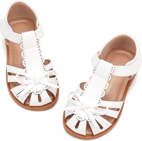 PANDANINJIA Toddler Girls Sandals Closed Toe T-Strap Kids Flower Girl Dress Summer Flats Sandals Cute Bow Shoes in Kuwait