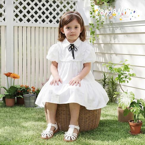 PANDANINJIA Toddler Girls Sandals Closed Toe T-Strap Kids Flower Girl Dress Summer Flats Sandals Cute Bow Shoes in Kuwait
