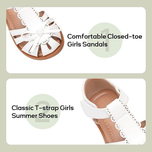 PANDANINJIA Toddler Girls Sandals Closed Toe T-Strap Kids Flower Girl Dress Summer Flats Sandals Cute Bow Shoes in Kuwait