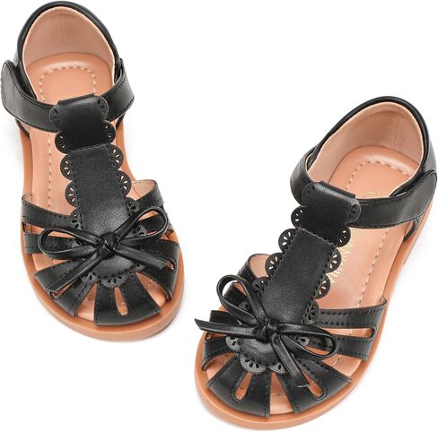 PANDANINJIA Toddler Girls Sandals Closed Toe T-Strap Kids Flower Girl Dress Summer Flats Sandals Cute Bow Shoes in Kuwait