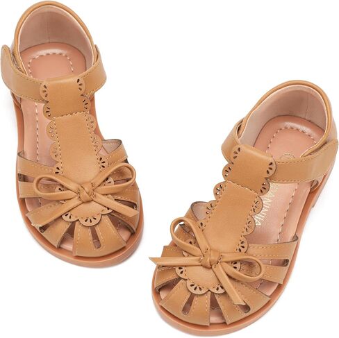PANDANINJIA Toddler Girls Sandals Closed Toe T-Strap Kids Flower Girl Dress Summer Flats Sandals Cute Bow Shoes in Kuwait