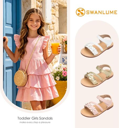 Toddler Girl Sandals - Flower Girl Summer Flats Princess Dress Shoes for Weddings Party Holiday in Kuwait