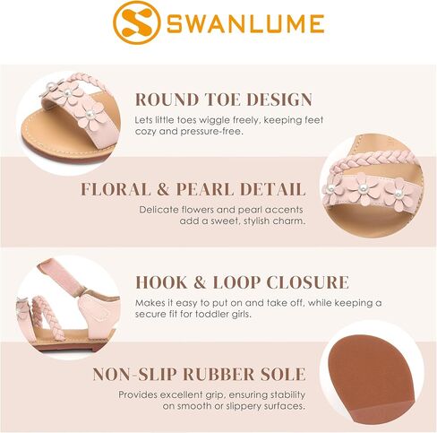 Toddler Girl Sandals - Flower Girl Summer Flats Princess Dress Shoes for Weddings Party Holiday in Kuwait