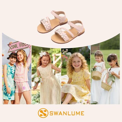Toddler Girl Sandals - Flower Girl Summer Flats Princess Dress Shoes for Weddings Party Holiday in Kuwait