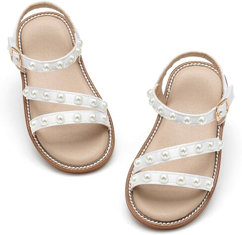 Toddler Girl Sandals - Flower Girl Summer Flats Princess Dress Shoes for Weddings Party Holiday in Kuwait