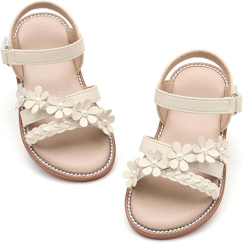 Toddler Girl Sandals - Flower Girl Summer Flats Princess Dress Shoes for Weddings Party Holiday in Kuwait