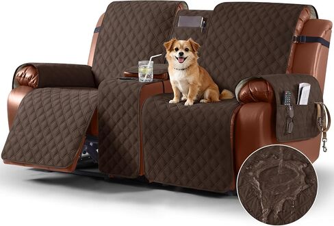 Ruaozz Waterproof Recliner Loveseat Cover with Console Non-Slip Couch Covers for Reclining Couches Pet Cover for Double Recliner Sofa Cover with Elastic Straps for Kid Dogs Pets (Dark Brown, 2 Seater) in Saudi Arabia