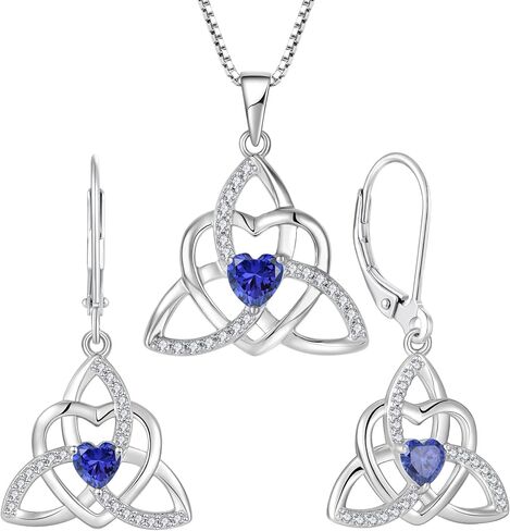 Celtic Knot Heart Necklace Earrings 925 Sterling Silver Trinity Love Knot Pendant Tanzanite Birthstones December Jewelry Set for Women in Kuwait