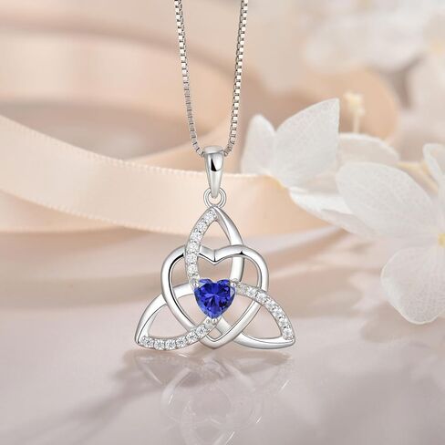 Celtic Knot Heart Necklace Earrings 925 Sterling Silver Trinity Love Knot Pendant Tanzanite Birthstones December Jewelry Set for Women in Kuwait