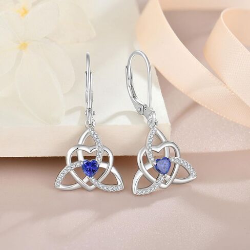Celtic Knot Heart Necklace Earrings 925 Sterling Silver Trinity Love Knot Pendant Tanzanite Birthstones December Jewelry Set for Women in Kuwait