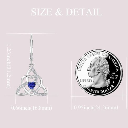 Celtic Knot Heart Necklace Earrings 925 Sterling Silver Trinity Love Knot Pendant Tanzanite Birthstones December Jewelry Set for Women in Kuwait