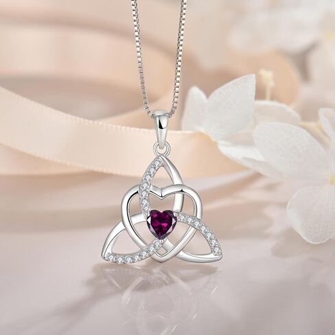 Celtic Knot Heart Necklace Earrings 925 Sterling Silver Trinity Love Knot Pendant Amethyst Birthstone February Jewelry Set for Women in Kuwait