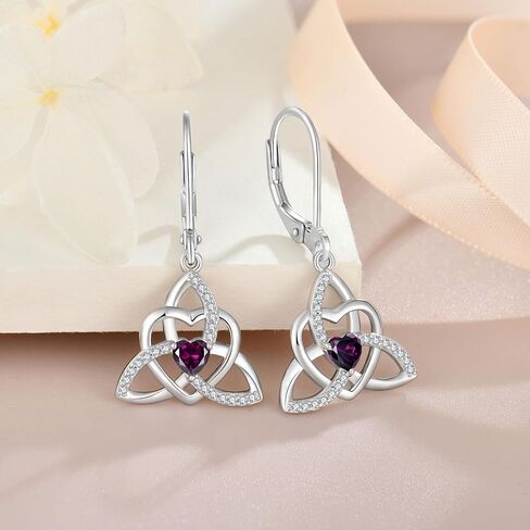 Celtic Knot Heart Necklace Earrings 925 Sterling Silver Trinity Love Knot Pendant Amethyst Birthstone February Jewelry Set for Women in Kuwait
