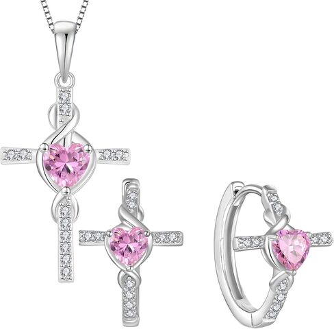 Infinity Cross Jewelry Set for Women Pink Tourmaline Necklace & Earrings October Birthstone Jewelry in Kuwait