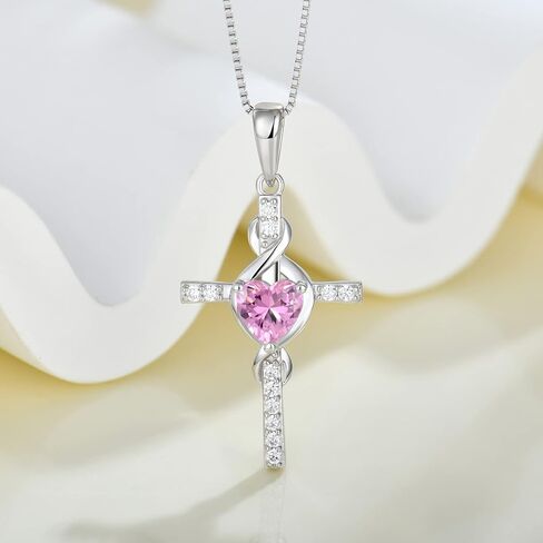 Infinity Cross Jewelry Set for Women Pink Tourmaline Necklace & Earrings October Birthstone Jewelry in Kuwait