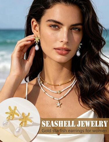 GIFIKOI 36Pcs Starfish Seashell Jewelry Set for Women Layer Necklace Bracelets Anklets Stackable Shell Starfish Rings Earrings Pearl Beach Vacation Accessories Set in Kuwait
