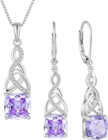 Infinity Irish Celtic Knot Jewelry Set for Women Princess Cut Alexandrite Necklace & Earrings June Birthstone Jewelry Gifts in Kuwait