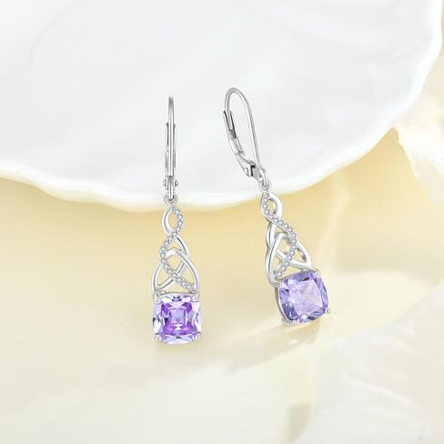 Infinity Irish Celtic Knot Jewelry Set for Women Princess Cut Alexandrite Necklace & Earrings June Birthstone Jewelry Gifts in Kuwait