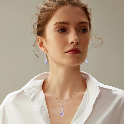 Infinity Irish Celtic Knot Jewelry Set for Women Princess Cut Alexandrite Necklace & Earrings June Birthstone Jewelry Gifts in Kuwait