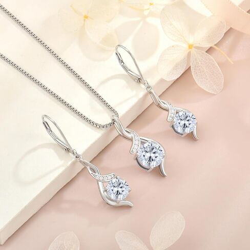 Women‘s Birthstone Jewelry Set S925 Sterling Silver Imitation Diamond Infinity Necklace Earring Birthstone Jewelry Gift for Her in Kuwait