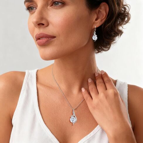 Women‘s Birthstone Jewelry Set S925 Sterling Silver Imitation Diamond Infinity Necklace Earring Birthstone Jewelry Gift for Her in Kuwait