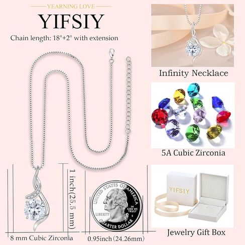 Women‘s Birthstone Jewelry Set S925 Sterling Silver Imitation Diamond Infinity Necklace Earring Birthstone Jewelry Gift for Her in Kuwait