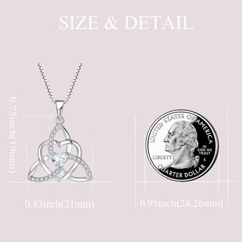 Trinity Knot Necklace Earrings 925 Sterling Silver Celtic Knot Love Heart Knot Pendant White Birthstone April Jewelry Set for Women in Kuwait