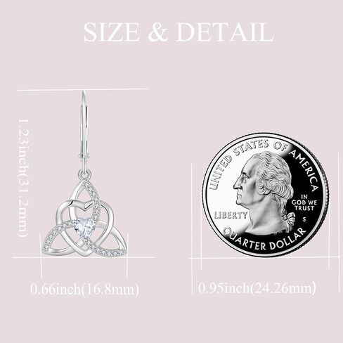 Trinity Knot Necklace Earrings 925 Sterling Silver Celtic Knot Love Heart Knot Pendant White Birthstone April Jewelry Set for Women in Kuwait