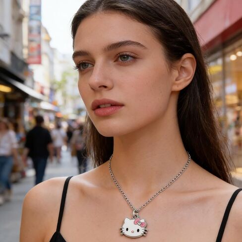 3pcs Cartoon Kitty Bracelets and Necklace Set For Valentine's Day Beads Charms Adjustable Stainless Steel Chain Accessories Cute Stuff Bangle for Women for girl birthday. in Kuwait
